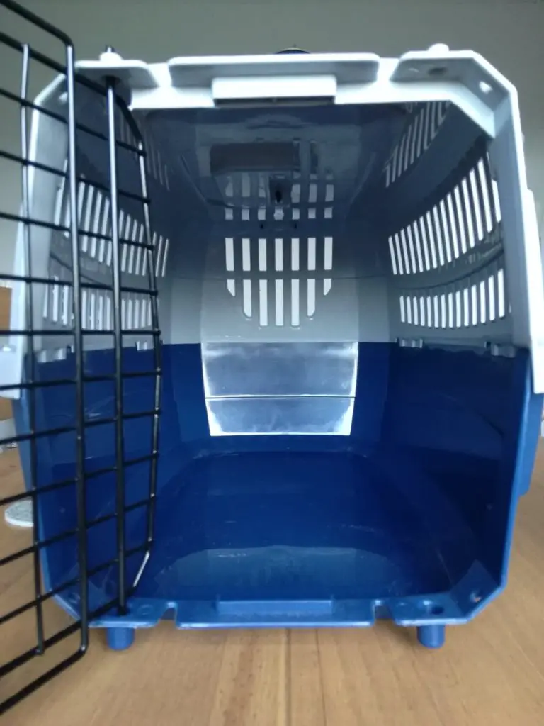 Cat carrier from Argos with door open